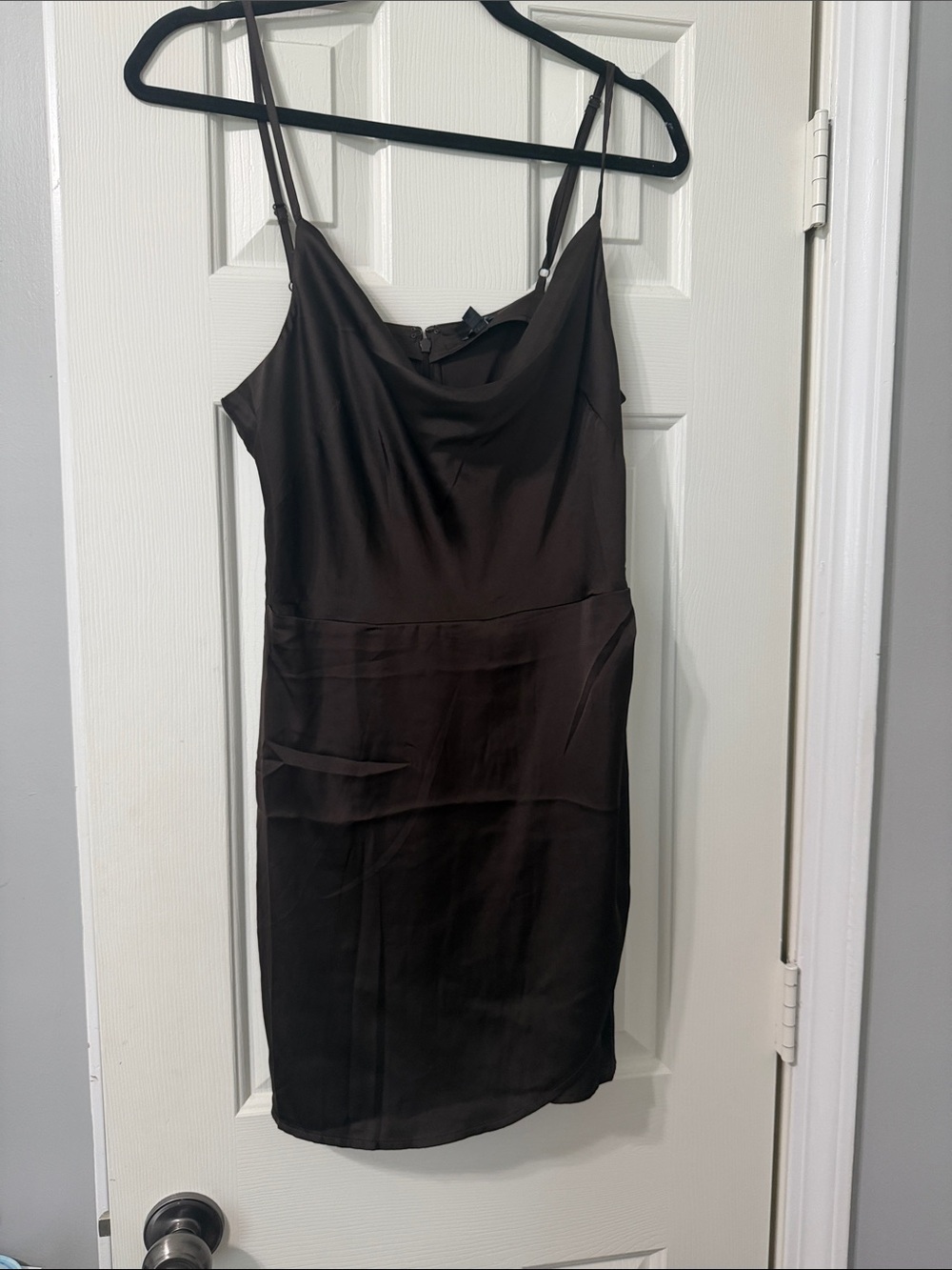 Satin Cowl Neck Slip Dress in Dark Brown